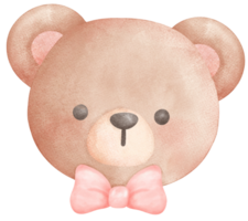 Adorable Coquette Teddy Bear with pink ribbon bow Watercolor Illustration png