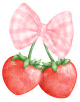 Coquette Strawberry Watercolor Pink Ribbon png