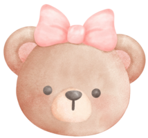 adorável coquete Urso de pelúcia Urso com Rosa fita arco aguarela ilustração png