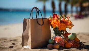 AI generated Retail store offers multi colored gift bags for summer shopping generated by AI photo