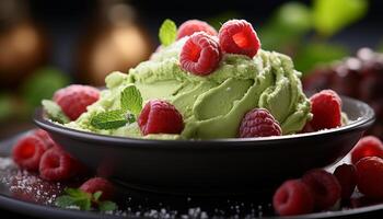AI generated Fresh summer berries in a bowl, a refreshing healthy dessert generated by AI photo