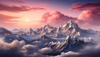 AI generated Majestic mountain peak, sky painted with sunset beauty in nature generated by AI photo