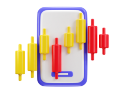 stock trading candle chart with mobile phone 3d rendering illustrations png