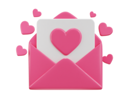 correo sobre icono con rosado corazón notificación nuevo mensaje amor último icono 3d hacer png