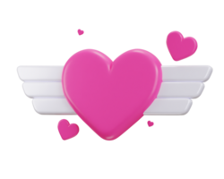 3d flying hearts with wings icon illustration png