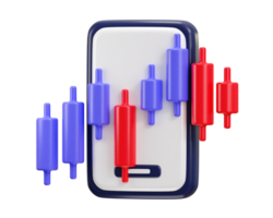 stock trading candle chart with mobile phone 3d rendering illustrations png
