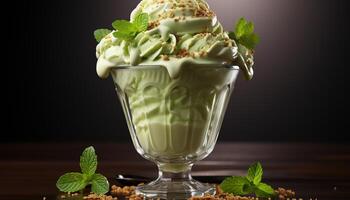 AI generated Freshness and indulgence in a bowl of gourmet ice cream generated by AI photo