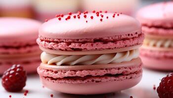 AI generated Gourmet macaroons, a sweet, colorful, homemade French celebration dessert generated by AI photo