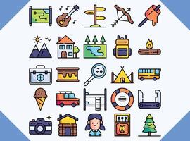 camping line color icon design vector