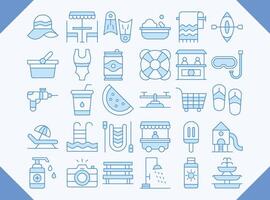 water park blue line icon pack vector