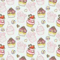 Seamless pattern colorful and doodle cupcake vector