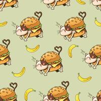 Seamless pattern cat hamburger cartoon vector