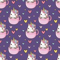 Seamless pattern little unicorn in a cup of coffee cartoon vector