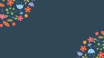 Presentation template of flower flat color, dark green background vector