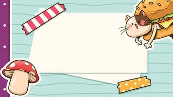 Presentation template of cute cat hamburger, mushroom and masking tape vector