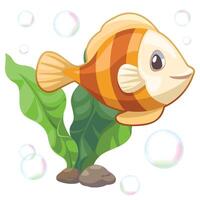 vector ilustración de pez, algas y burbuja