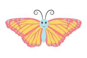 Kawaii butterfly. Cute colorful butterfly character. Vector illustration isolated on white background.