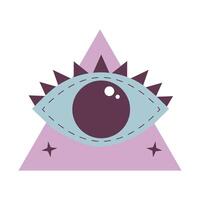 All seeing eye in triangle. Esoteric,  Occult, witchcraft and magic symbol. Cartoon flat vector illustration.