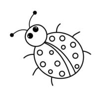 Cute ladybug. Doodle chubby little ladybird. Vector linear illustration.