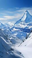 AI generated Majestic panorama Snowy mountain vista captured in expansive panoramic view Vertical Mobile Wallpaper photo