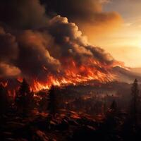 AI generated Natures fury Mountains ablaze with a wildfire in a daytime setting For Social Media Post Size photo