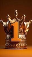 AI generated Number one royalty Crown emblem on a bold orange backdrop Vertical Mobile Wallpaper photo