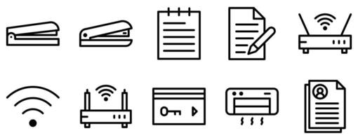 work office icon line style set collection vector