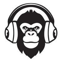 AI generated ferocious monkey wearing headphones iconic logo vector illustration