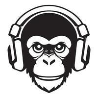 ai generado feroz mono vistiendo auriculares icónico logo vector ilustración