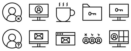 work office icon line style set collection vector