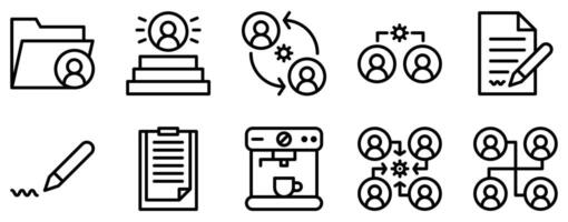 work office icon line style set collection vector