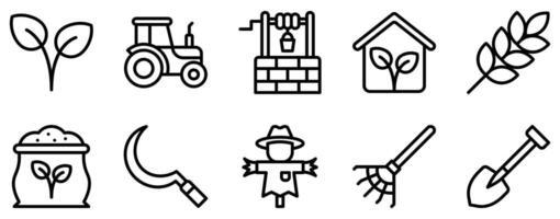 Agriculture icon line style set collection vector