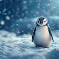 AI generated Antarctic charm Penguin poses on snowy background with text space For Social Media Post Size photo