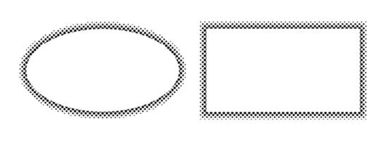 Oval and rectangle dot frame set. Half tone dots border. Pop art dot gradient frame design. Speech bubble, backdrop. Modern comics book and manga style art. Copy space. vector