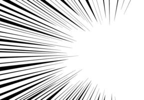 Abstract radial speed corner background. Manga style comics book hero force effect. Monochrome movement layout. Black and white dynamic speed stripes template. vector
