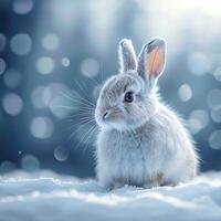 AI generated Majestic Arctic hare in pristine white snow setting with copyspace For Social Media Post Size photo