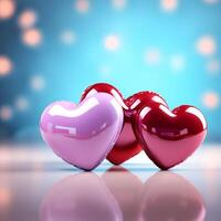 AI generated view Festive charm Shiny 3D heart shapes on background for Valentines For Social Media Post Size photo