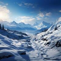 ai generado majestuoso invierno montañas adornado en nieve crear asombroso escénico belleza para social medios de comunicación enviar Talla foto