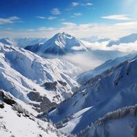 AI generated Snowy panorama View from the top captures the beauty of mountains For Social Media Post Size photo