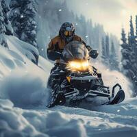 AI generated Urgent operation Snowmobile maneuvers swiftly for alpine rescue mission For Social Media Post Size photo