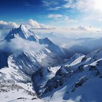 AI generated Mountain majesty Panoramic snowy view from the top of mountains For Social Media Post Size photo