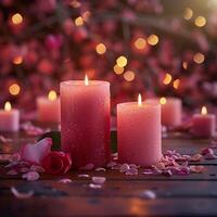 AI generated Love in the air Handcrafted Valentines Day candles on a romantic background For Social Media Post Size photo