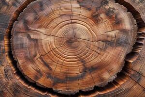 AI generated Circular wood pattern, age rings intricately cut with a chainsaw photo