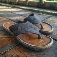 AI generated Brown flip flops, a stylish accessory to complement your summer wardrobe For Social Media Post Size photo