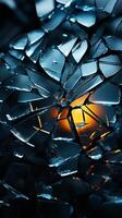 AI generated Eerie beauty Broken glass shards create captivating patterns on dark background Vertical Mobile Wallpaper photo