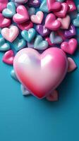 AI generated Whimsical romance Hearts in vibrant colors on pink and blue Vertical Mobile Wallpaper photo