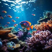 AI generated Aquatic wonder Underwater scene showcasing fish, reef, and tropical environment For Social Media Post Size photo