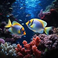 ai generado marina magia tropical submarino escena con vibrante pescado y coral para social medios de comunicación enviar Talla foto