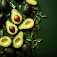 AI generated Healthy greens Flat lay of fresh avocados with space for text For Social Media Post Size photo