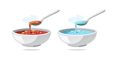 Soup in a bowl with spoon isolated on white background. vector